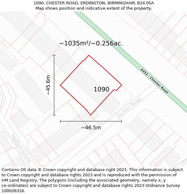 1090, CHESTER ROAD, ERDINGTON, BIRMINGHAM, B24 0SA: Plot and title map