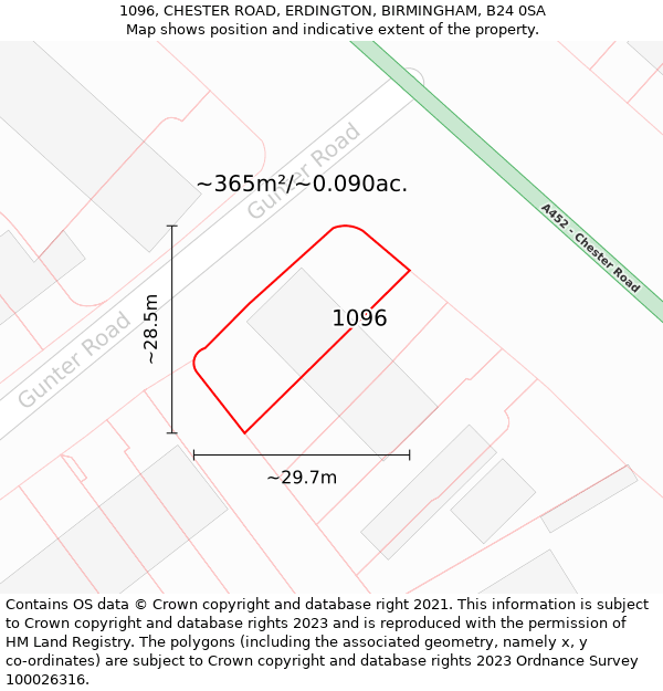 1096, CHESTER ROAD, ERDINGTON, BIRMINGHAM, B24 0SA: Plot and title map