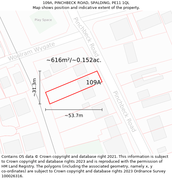 109A, PINCHBECK ROAD, SPALDING, PE11 1QL: Plot and title map