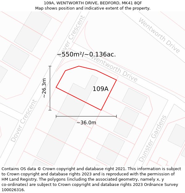 109A, WENTWORTH DRIVE, BEDFORD, MK41 8QF: Plot and title map