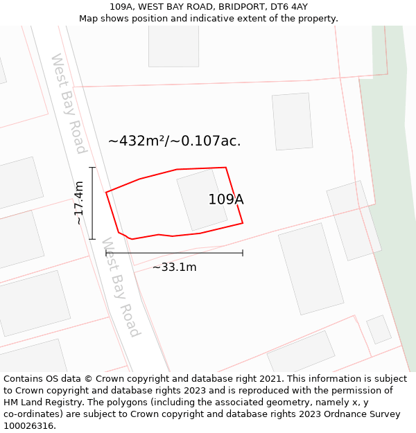 109A, WEST BAY ROAD, BRIDPORT, DT6 4AY: Plot and title map