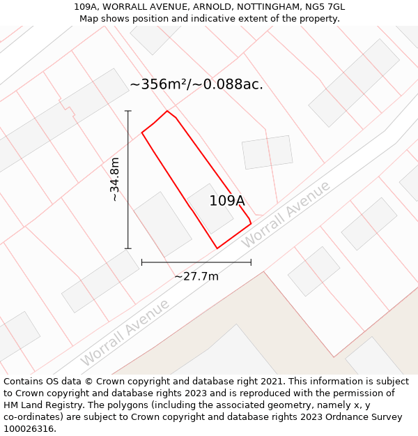 109A, WORRALL AVENUE, ARNOLD, NOTTINGHAM, NG5 7GL: Plot and title map