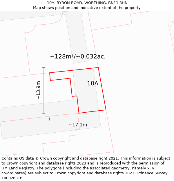 10A, BYRON ROAD, WORTHING, BN11 3HN: Plot and title map