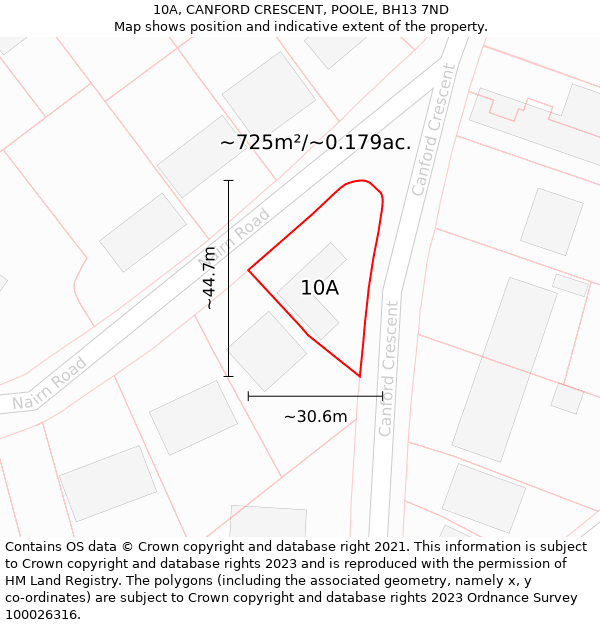 10A, CANFORD CRESCENT, POOLE, BH13 7ND: Plot and title map