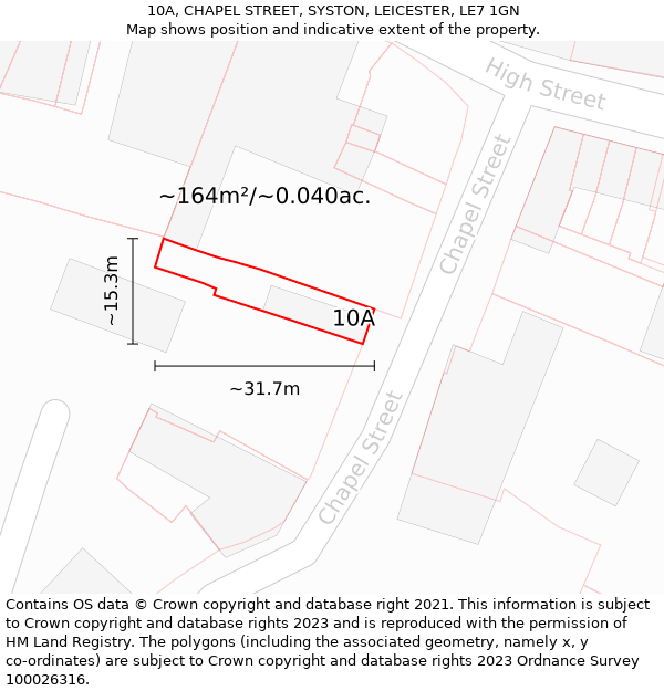 10A, CHAPEL STREET, SYSTON, LEICESTER, LE7 1GN: Plot and title map