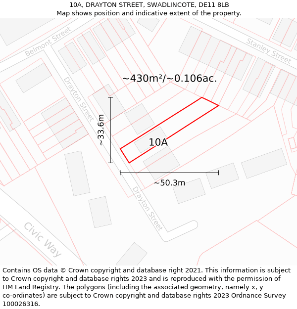 10A, DRAYTON STREET, SWADLINCOTE, DE11 8LB: Plot and title map