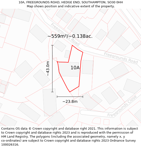 10A, FREEGROUNDS ROAD, HEDGE END, SOUTHAMPTON, SO30 0HH: Plot and title map