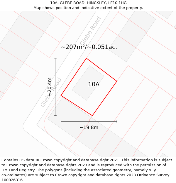 10A, GLEBE ROAD, HINCKLEY, LE10 1HG: Plot and title map