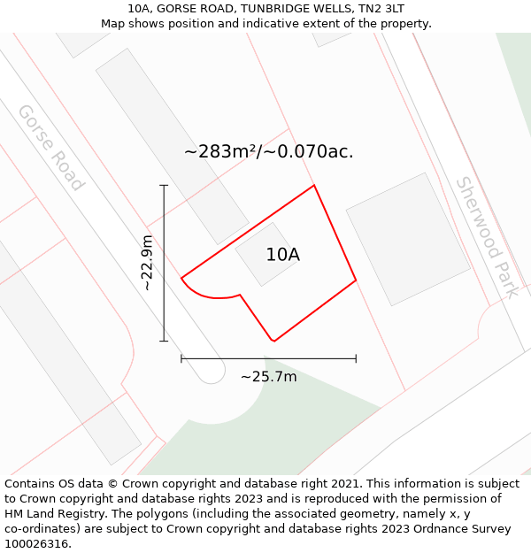 10A, GORSE ROAD, TUNBRIDGE WELLS, TN2 3LT: Plot and title map