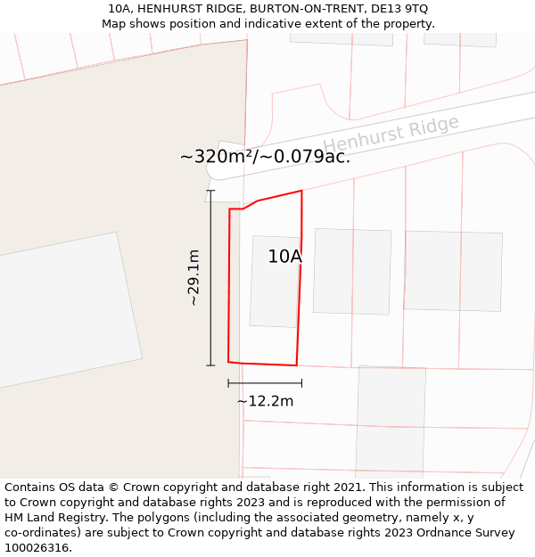 10A, HENHURST RIDGE, BURTON-ON-TRENT, DE13 9TQ: Plot and title map