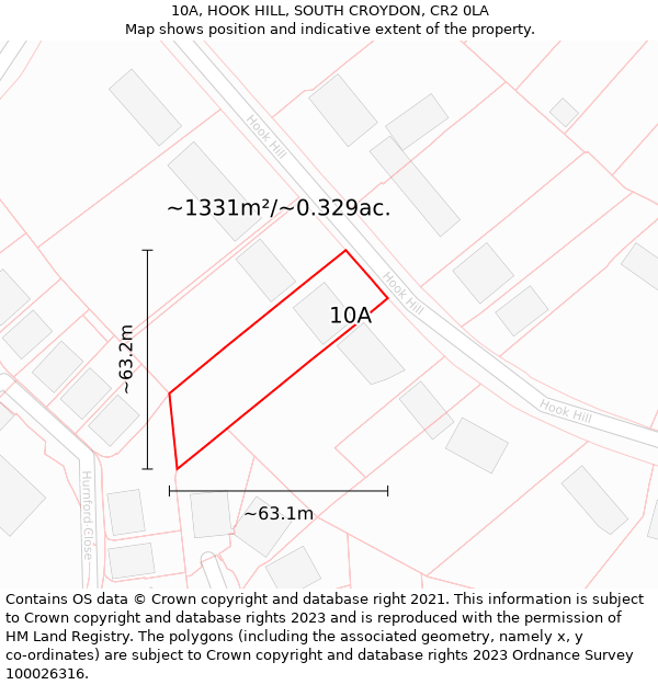 10A, HOOK HILL, SOUTH CROYDON, CR2 0LA: Plot and title map