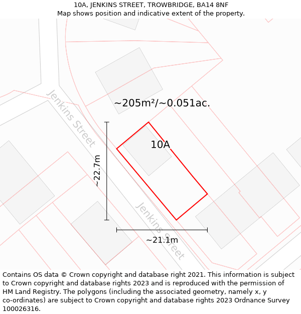 10A, JENKINS STREET, TROWBRIDGE, BA14 8NF: Plot and title map