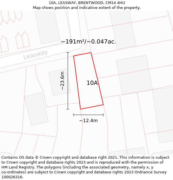 10A, LEASWAY, BRENTWOOD, CM14 4HU: Plot and title map