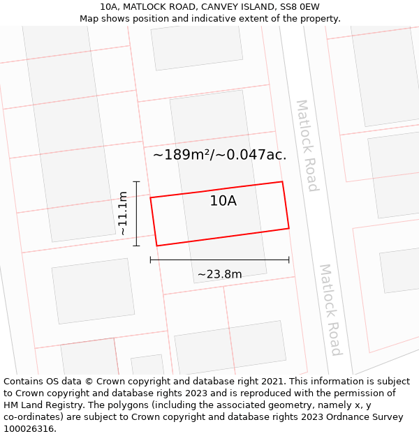 10A, MATLOCK ROAD, CANVEY ISLAND, SS8 0EW: Plot and title map