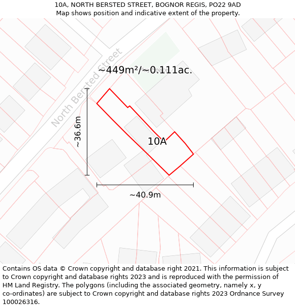 10A, NORTH BERSTED STREET, BOGNOR REGIS, PO22 9AD: Plot and title map