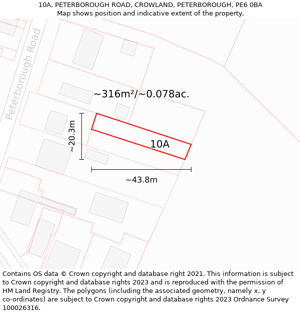 10A, PETERBOROUGH ROAD, CROWLAND, PETERBOROUGH, PE6 0BA: Plot and title map