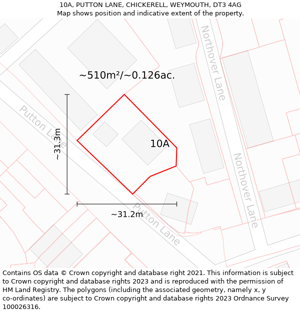 10A, PUTTON LANE, CHICKERELL, WEYMOUTH, DT3 4AG: Plot and title map