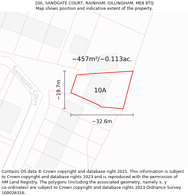 10A, SANDGATE COURT, RAINHAM, GILLINGHAM, ME8 8TQ: Plot and title map