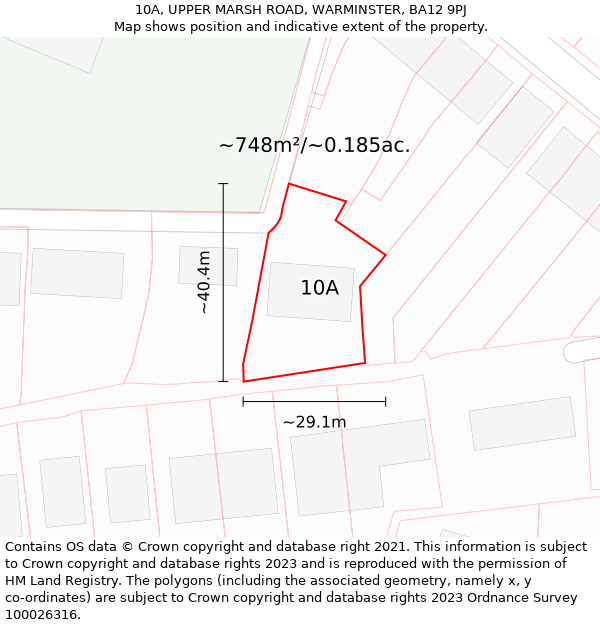 10A, UPPER MARSH ROAD, WARMINSTER, BA12 9PJ: Plot and title map