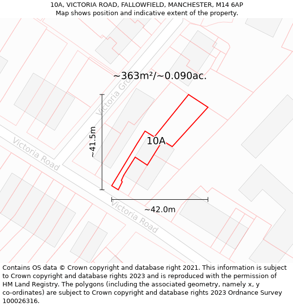 10A, VICTORIA ROAD, FALLOWFIELD, MANCHESTER, M14 6AP: Plot and title map