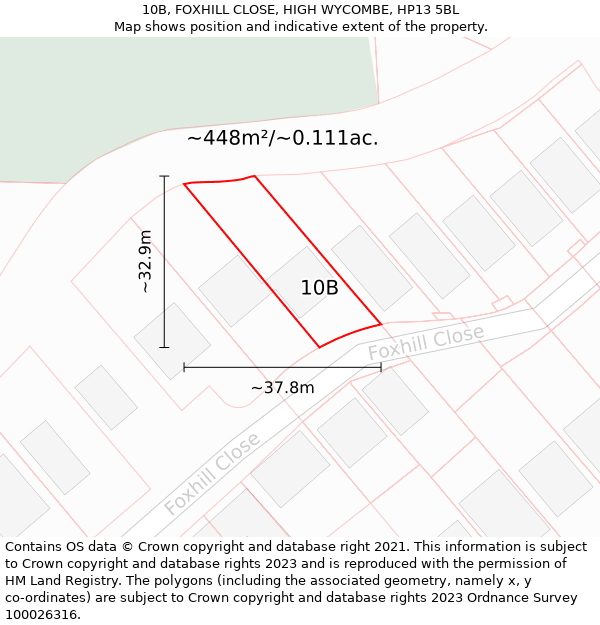 10B, FOXHILL CLOSE, HIGH WYCOMBE, HP13 5BL: Plot and title map