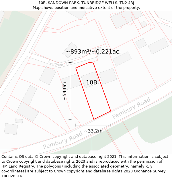 10B, SANDOWN PARK, TUNBRIDGE WELLS, TN2 4RJ: Plot and title map