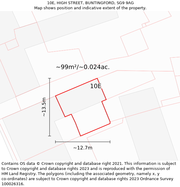 10E, HIGH STREET, BUNTINGFORD, SG9 9AG: Plot and title map