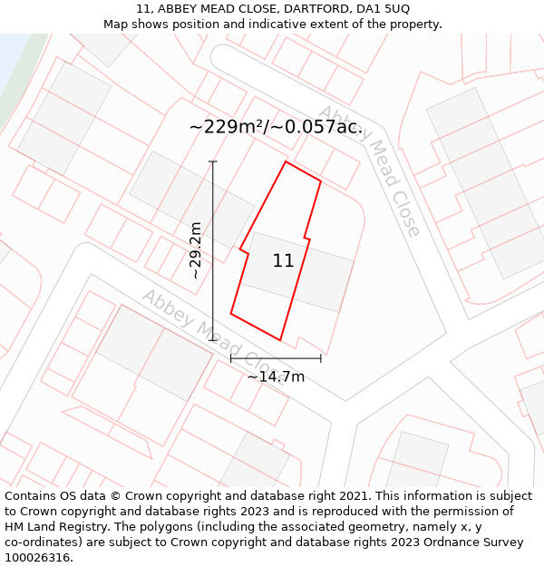 11, ABBEY MEAD CLOSE, DARTFORD, DA1 5UQ: Plot and title map