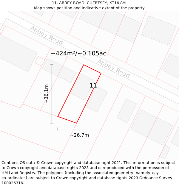 11, ABBEY ROAD, CHERTSEY, KT16 8AL: Plot and title map