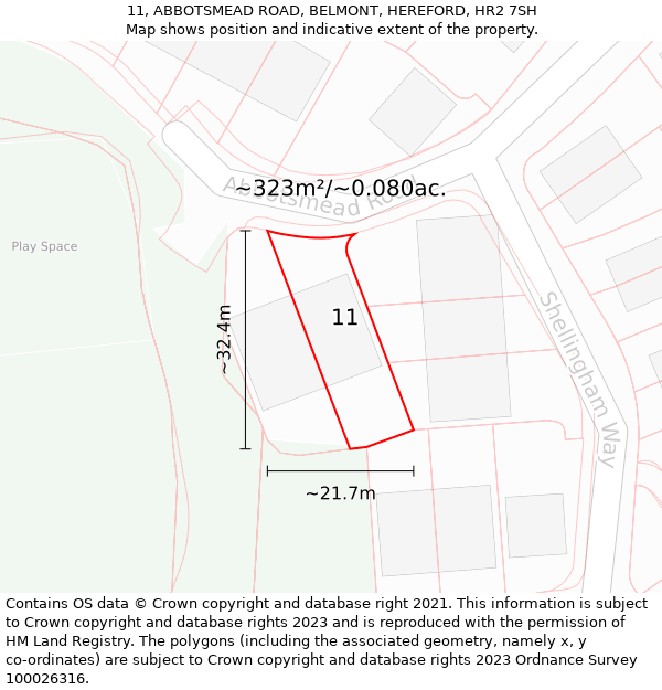 11, ABBOTSMEAD ROAD, BELMONT, HEREFORD, HR2 7SH: Plot and title map
