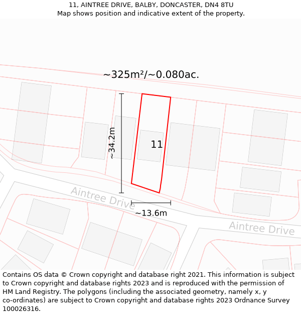 11, AINTREE DRIVE, BALBY, DONCASTER, DN4 8TU: Plot and title map