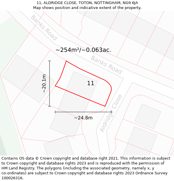 11, ALDRIDGE CLOSE, TOTON, NOTTINGHAM, NG9 6JA: Plot and title map