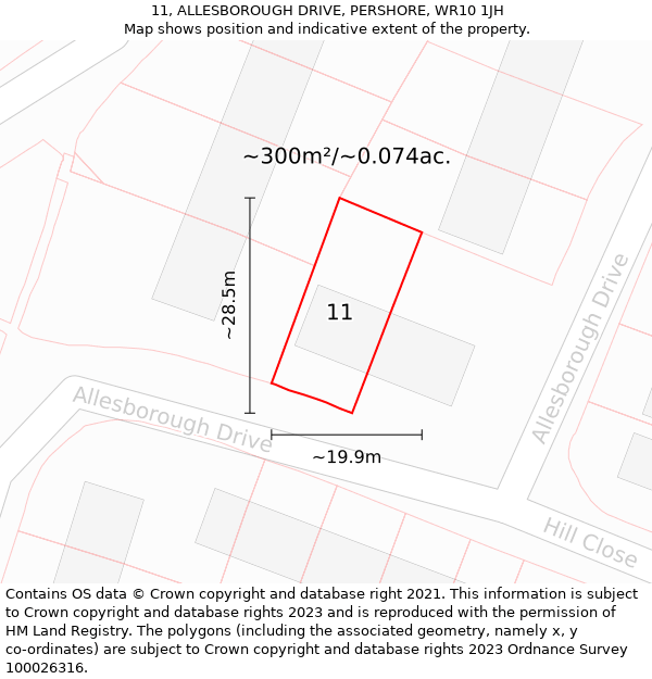 11, ALLESBOROUGH DRIVE, PERSHORE, WR10 1JH: Plot and title map