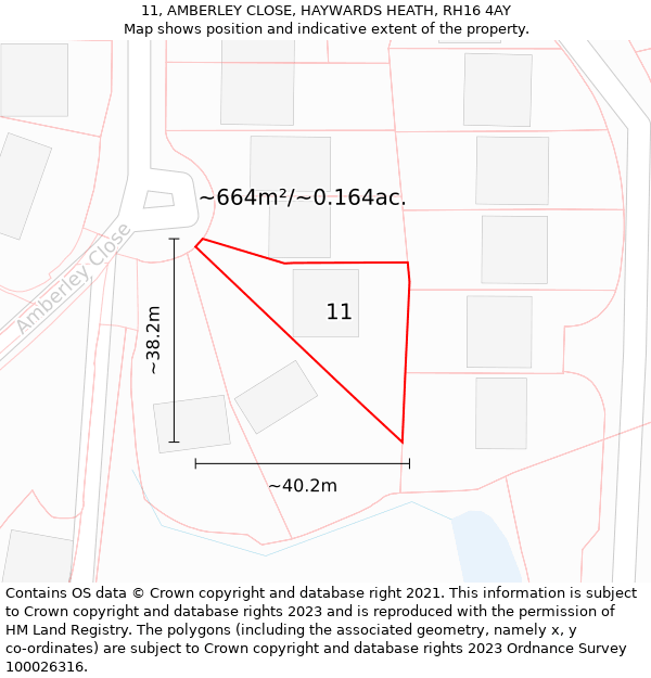 11, AMBERLEY CLOSE, HAYWARDS HEATH, RH16 4AY: Plot and title map