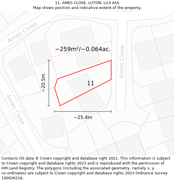 11, AMES CLOSE, LUTON, LU3 4AS: Plot and title map