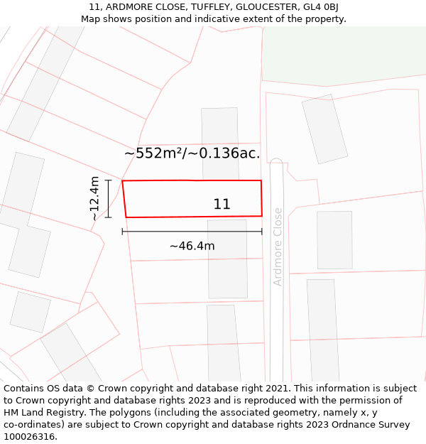 11, ARDMORE CLOSE, TUFFLEY, GLOUCESTER, GL4 0BJ: Plot and title map