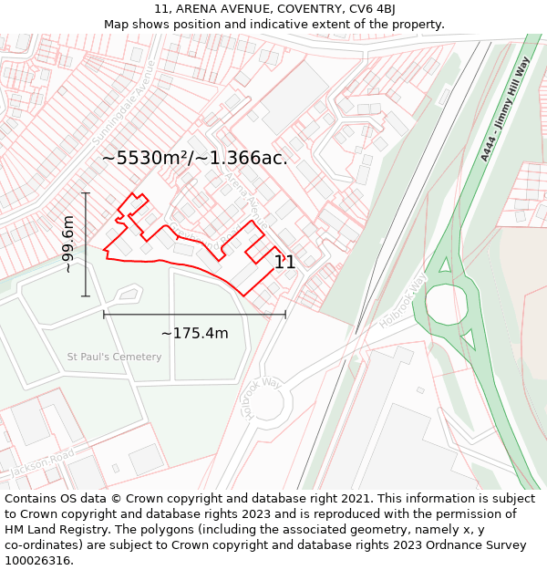 11, ARENA AVENUE, COVENTRY, CV6 4BJ: Plot and title map