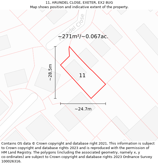 11, ARUNDEL CLOSE, EXETER, EX2 8UG: Plot and title map