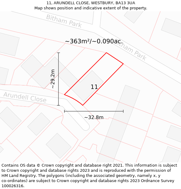 11, ARUNDELL CLOSE, WESTBURY, BA13 3UA: Plot and title map