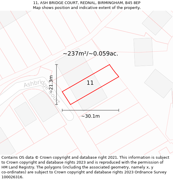 11, ASH BRIDGE COURT, REDNAL, BIRMINGHAM, B45 8EP: Plot and title map