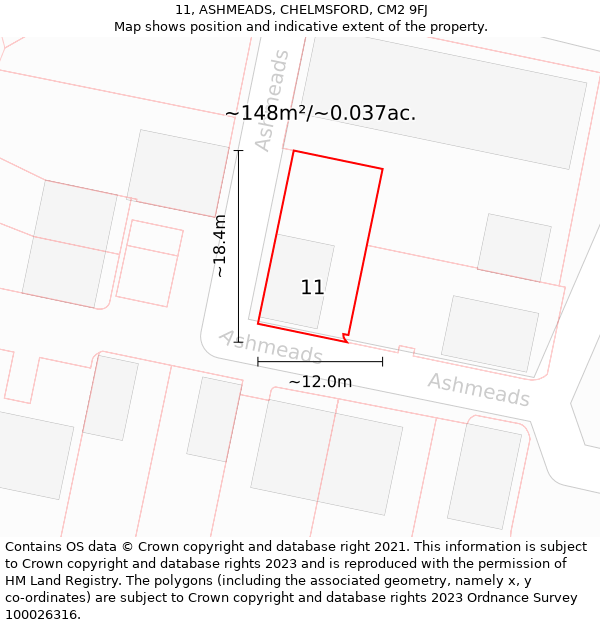 11, ASHMEADS, CHELMSFORD, CM2 9FJ: Plot and title map