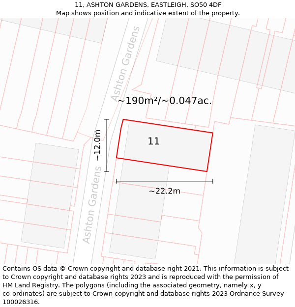 11, ASHTON GARDENS, EASTLEIGH, SO50 4DF: Plot and title map