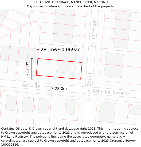 11, ASHVILLE TERRACE, MANCHESTER, M40 9NU: Plot and title map