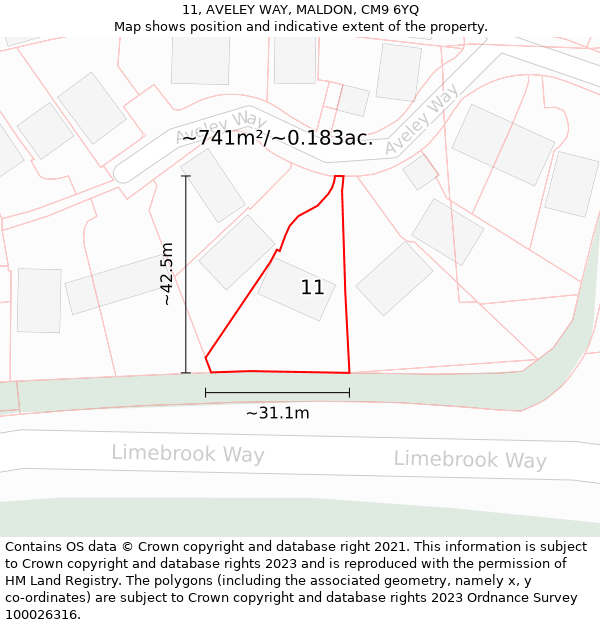 11, AVELEY WAY, MALDON, CM9 6YQ: Plot and title map