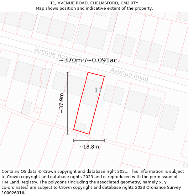 11, AVENUE ROAD, CHELMSFORD, CM2 9TY: Plot and title map