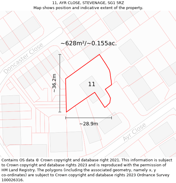 11, AYR CLOSE, STEVENAGE, SG1 5RZ: Plot and title map