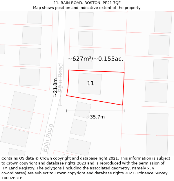 11, BAIN ROAD, BOSTON, PE21 7QE: Plot and title map