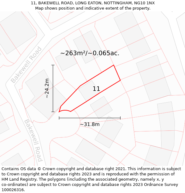 11, BAKEWELL ROAD, LONG EATON, NOTTINGHAM, NG10 1NX: Plot and title map