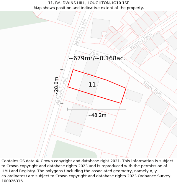 11, BALDWINS HILL, LOUGHTON, IG10 1SE: Plot and title map
