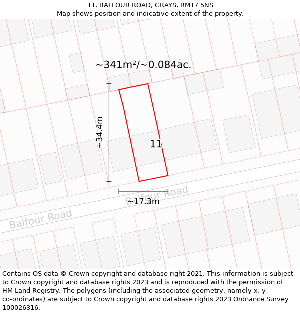 11, BALFOUR ROAD, GRAYS, RM17 5NS: Plot and title map